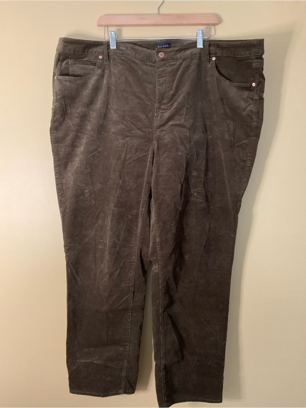 Talbots plus Size Women's Straight Leg Corduroy Pants in Dark Green/Brown